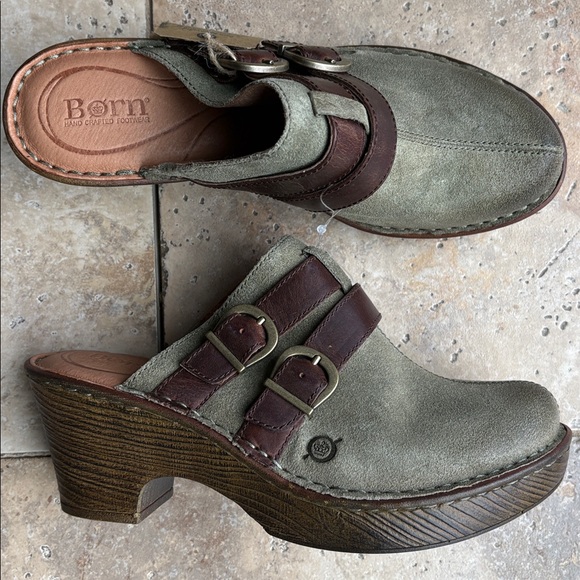 NEW Born Olive and Chocolate Suede Leather Clogs 9 - Picture 11 of 11